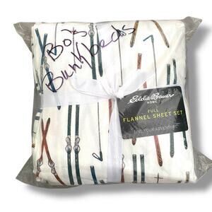 New Eddie Bauer Cotton Flannel Sheets Full Size 4 Pc Set Ski Line Print Bedding